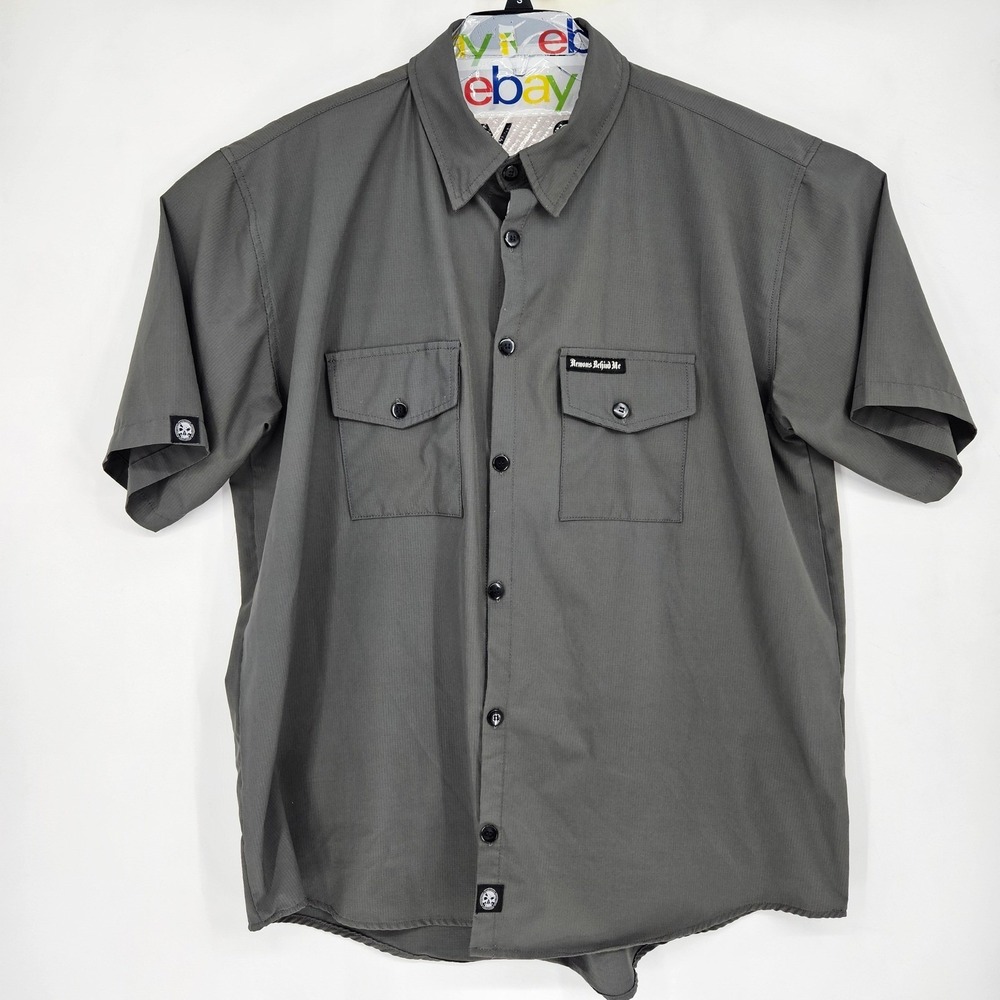 Demons Behind Me Shirt Mens 3XL Gray Short Sleeve Button Up Workwear